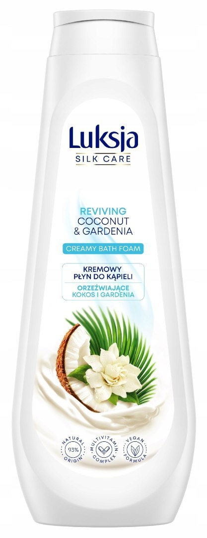 Luksja Silk Care Kremowy płyn do kąpieli orzeźwiające kokos i gardenia 900 Luksja Silk Care Kremowy płyn do kąpieli orzeźwiające kokos i gardenia 900