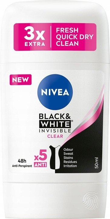 NIVEA Antyperspirant Black&White Clear sztyft NIVEA Antyperspirant Black&White Clear sztyft