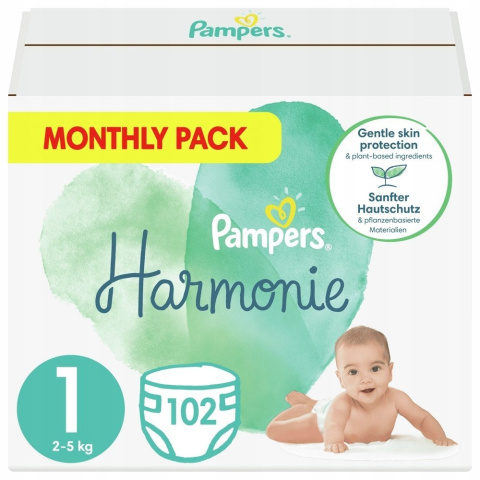 Pampers Harmonie Rozmiar 1, 102 pieluszki, 2kg-5kg Pampers Harmonie Rozmiar 1, 102 pieluszki, 2kg-5kg