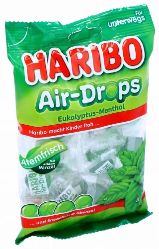 Haribo Cukierki gumowe żelki 100g DE Mentol Eukaliptus Miętowe Air-Drops