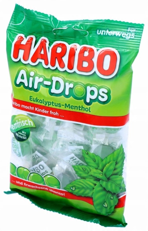 Haribo Cukierki gumowe żelki 100g DE Mentol Eukaliptus Miętowe Air-Drops