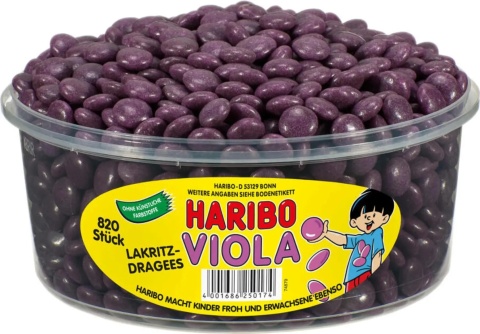 Haribo Viola 820 drażetki lukrecjowe o smaku fioletowym puszka 1148g