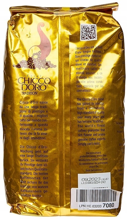 Chicco d'Oro Tradition Kawa ziarnista 1 kg - Klasyczna mieszanka z 90% Arabiki Chicco d'Oro Tradition Kawa ziarnista 1 kg - Klasyczna mieszanka z 90% Arabiki