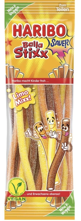 Haribo Balla Stixx Kwaśne Żelki Limo Mixx 175g DE - Kolorowe, kwaśne żelki o smaku coli, cytryny i pomarańczy