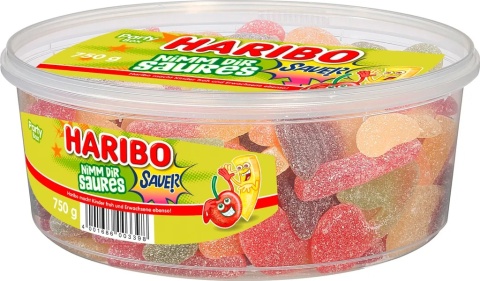 Haribo Nimm Dir Saures 750 g - Owocowa mieszanka kwaśnych żelków w dużym opakowaniu Haribo Nimm Dir Saures 750 g - Owocowa mieszanka kwaśnych żelków w dużym opakowaniu