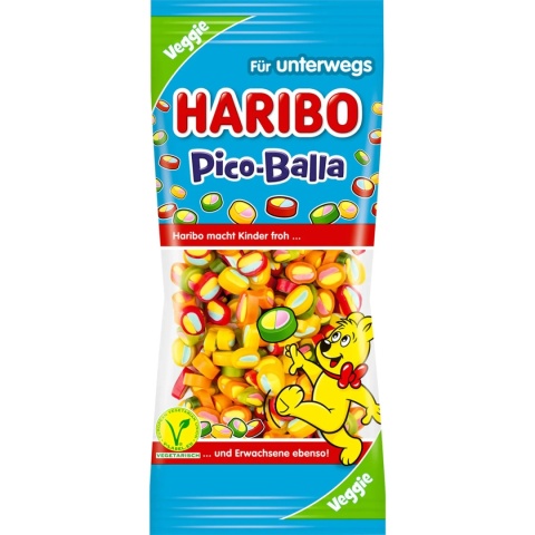 Haribo Pico Balla 65g - Kolorowa guma owocowa z dwustronnym nadzieniem cukierniczym Haribo Pico Balla 65g - Kolorowa guma owocowa z dwustronnym nadzieniem cukierniczym