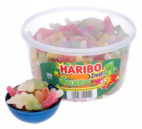 Haribo Żelki Dinozaury Sauerier 1350 g - Oryginalne kwaśne żelki z Niemiec