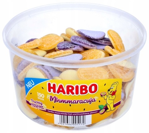 Haribo Żelki Owocowe Mhmmaracuja 150 szt. 1200 g - Oryginalne niemieckie wiaderko Haribo Żelki Owocowe Mhmmaracuja 150 szt. 1200 g - Oryginalne niemieckie wiaderko
