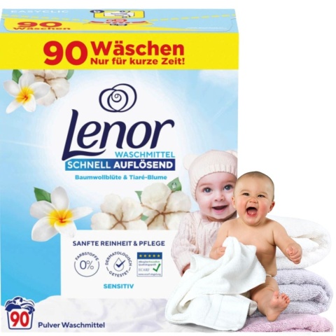 Lenor Sensitive proszek do prania 4,95 kg 90 prań dla niemowląt i alergików