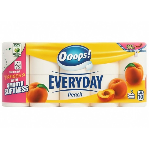 OOOPS! Everyday Peach papier toaletowy 10 rolek 3-warstwowy brzoskwiniowy