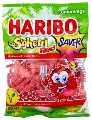 Haribo Żelki Owocowe Kwaśne Spaghetti Sauer makaroniki red 85g