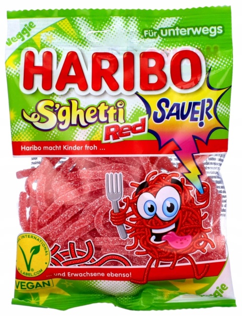 Haribo Żelki Owocowe Kwaśne Spaghetti Sauer makaroniki red 85g Haribo Żelki Owocowe Kwaśne Spaghetti Sauer makaroniki red 85g