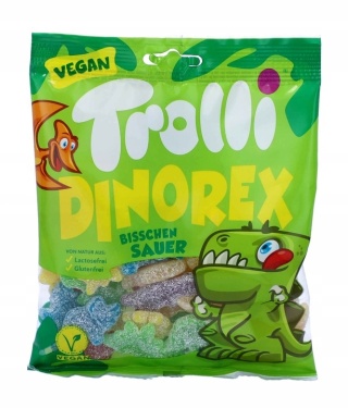 Trolli DinoRex Żelki Owocowe Kwaśne Dinozaury 150 g - Wegańskie