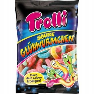 Trolli Glühwürmchen Kwaśne Świetliki Żelki 150 g - Kolorowe niemieckie żelki o kwaśnym smaku