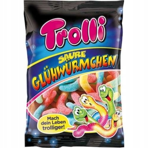 Trolli Glühwürmchen Kwaśne Świetliki Żelki 150 g - Kolorowe niemieckie żelki o kwaśnym smaku Trolli Glühwürmchen Kwaśne Świetliki Żelki 150 g - Kolorowe niemieckie żelki o kwaśnym smaku