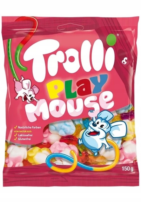 Trolli Play Mouse żelki myszki 150 g kolorowe owocowe żelki z ogonkami