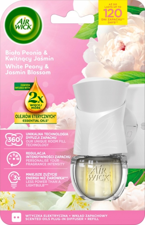 Air Wick elektryczna wtyczka + wkład Biała Peonia i Kwitnący Jaśmin 19 ml
