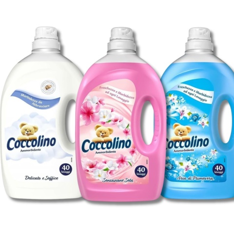 Coccolino zestaw płynów do płukania 270 płukań (3 L x 3) Sensazione Seta + Delicato e Soffice + Aria di Primavera
