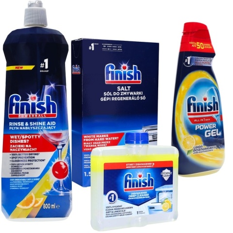 Finish komplet do zmywarki All-in-One żel sól nabłyszczacz czyścik