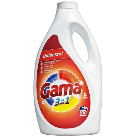 Gama/Vizir 3w1 Universal uniwersalny żel do prania białych i kolorowych tkanin 3,735 L – 83 prania