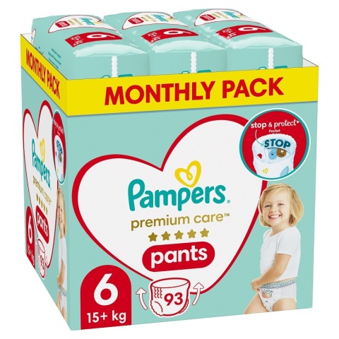Pampers Premium Care Pants 6 93 szt pieluchomajtki miękkie ochrona 12h