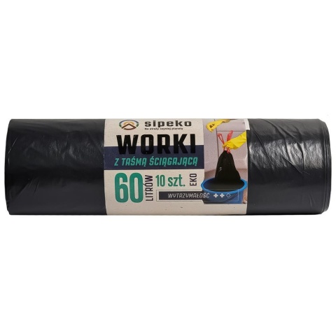 SIPEKO worki na śmieci 60L 10 szt LDPE z taśmą