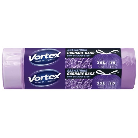 VORTEX worki na śmieci 35L lawendowe z taśmą 15 szt