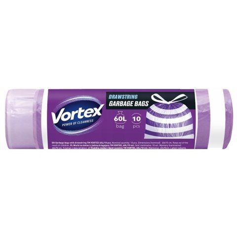 VORTEX worki na śmieci 60L HDPE z taśmą 10 szt