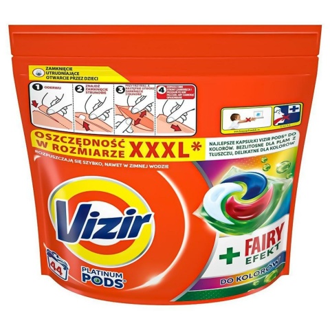 Vizir kapsułki do prania 3w1 Color 44 szt + Fairy Effect do koloru