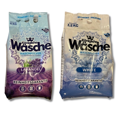 Zestaw do prania 6w1 Königliche Wäsche & Coccolino & Calgon - proszki, płyny do płukania, odplamiacz, odkamieniacz