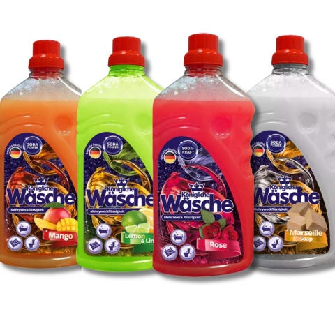 Königliche Wäsche zestaw płynów uniwersalnych 4w1 (4 x 1100 ml) Mango, Cytryna i limonka, Mydło marsylskie, Róża