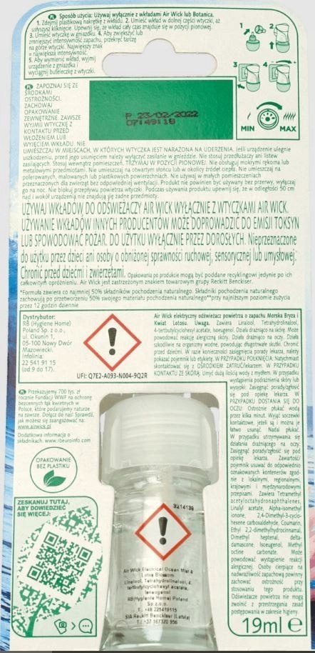 Air Wick Electric Wkład do odświeżacza Morska bryza i Kwiat lotosu, 19ml Air Wick Electric Wkład do odświeżacza Morska bryza i Kwiat lotosu, 19ml