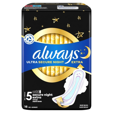 Always Ultra Podpaski Secure Night Extra (rozmiar 5) ze skrzydełkami x64
