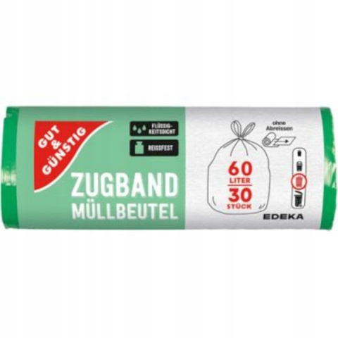 G&G EDEKA Worki na śmieci z taśmą 60L 30 sztuk Niemieckie DE G&G EDEKA Worki na śmieci z taśmą 60L 30 sztuk Niemieckie DE