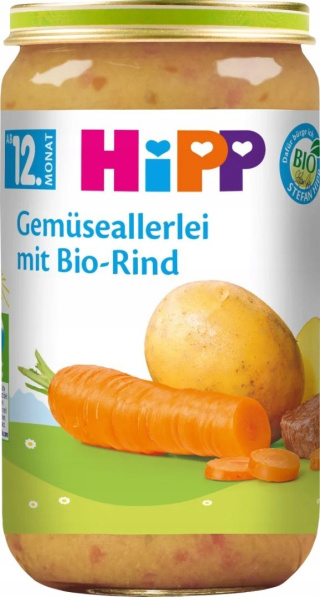 HIPP BIO ROZMAITOŚCI WARZYWNE Z WOŁOWINĄ 12m 250g