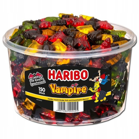 Haribo Vampire Żelki nietoperze z lukrecjową 150 sztuk / 1200 g. Haribo Vampire Żelki nietoperze z lukrecjową 150 sztuk / 1200 g.