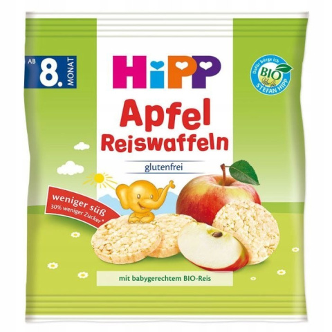 Hipp Bio Wafelki Ryżowe z Sokiem Jabłkowym 8m 30g Hipp Bio Wafelki Ryżowe z Sokiem Jabłkowym 8m 30g